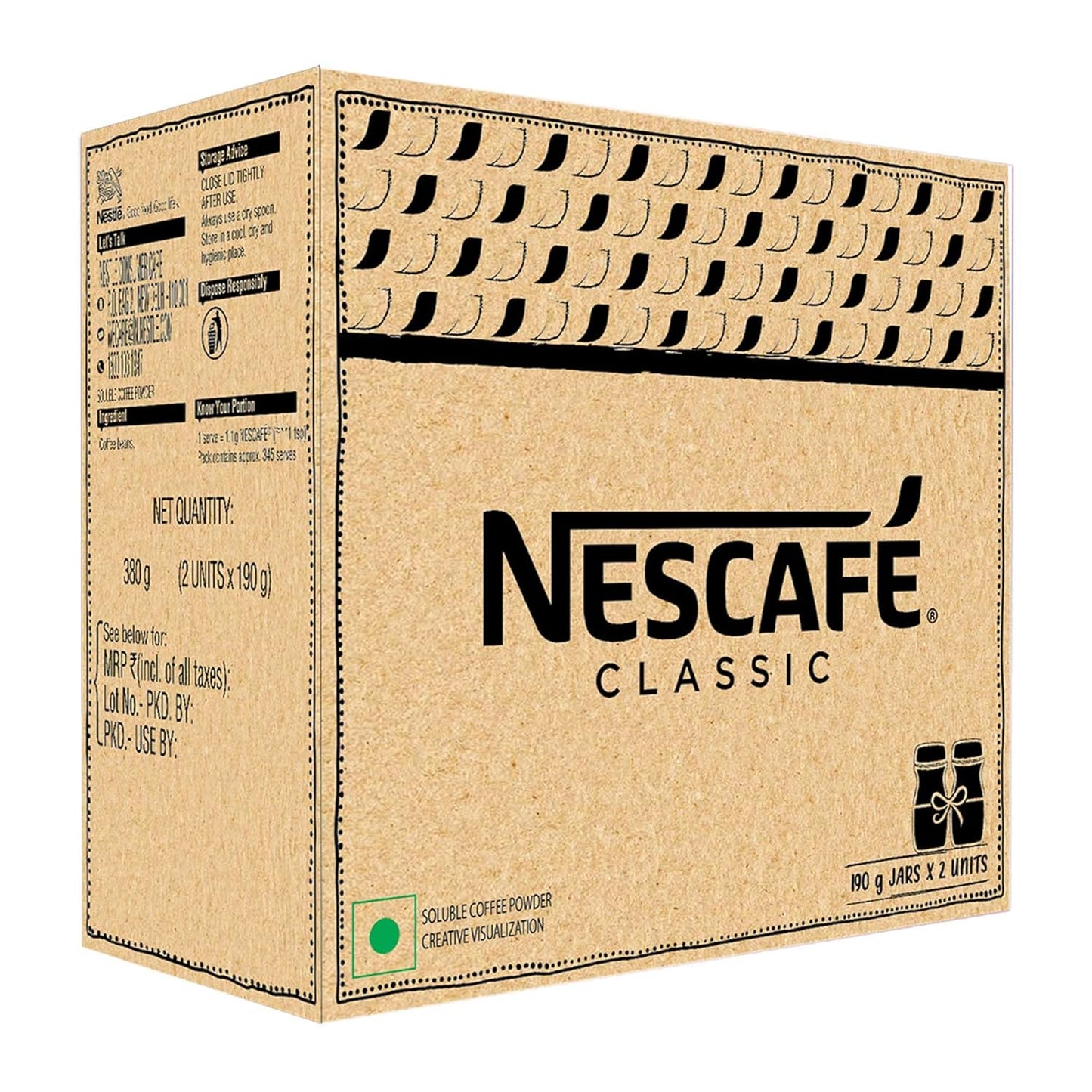 Nescafe Classic Instant Coffee Powder - 190 gms (pack of 2)