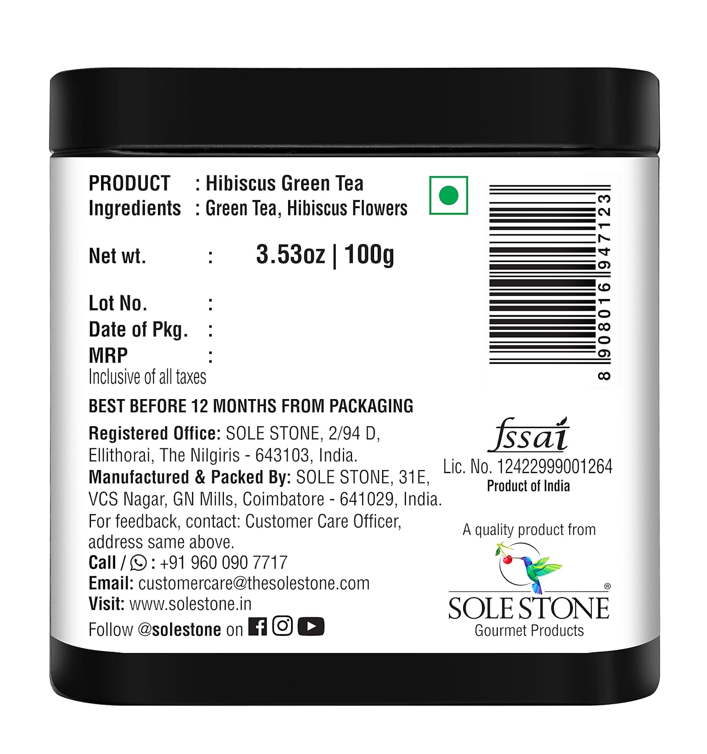 Sole Stone Wellness Collection Hibiscus Green Tea - 100 gms