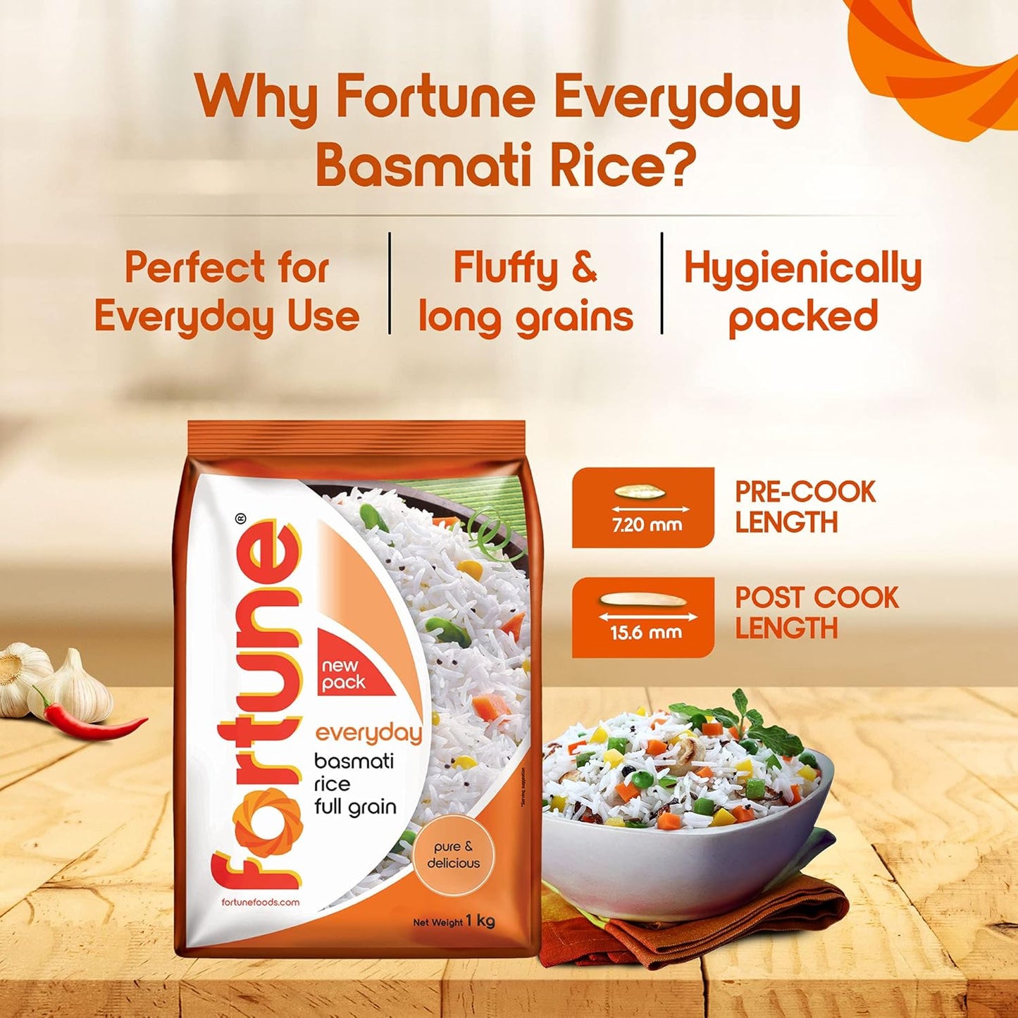 Fortune Everyday Basmati Rice Full Grain - 1 kg