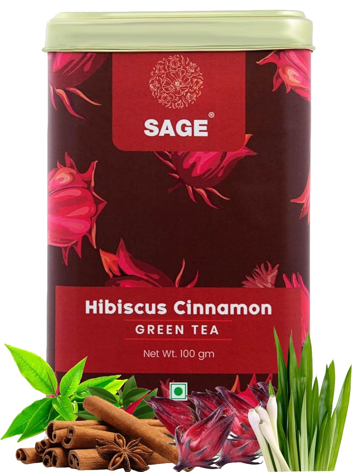 Sage Premium Hibiscus Cinnamon Green Tea (Loose Leaf) - 100 gms