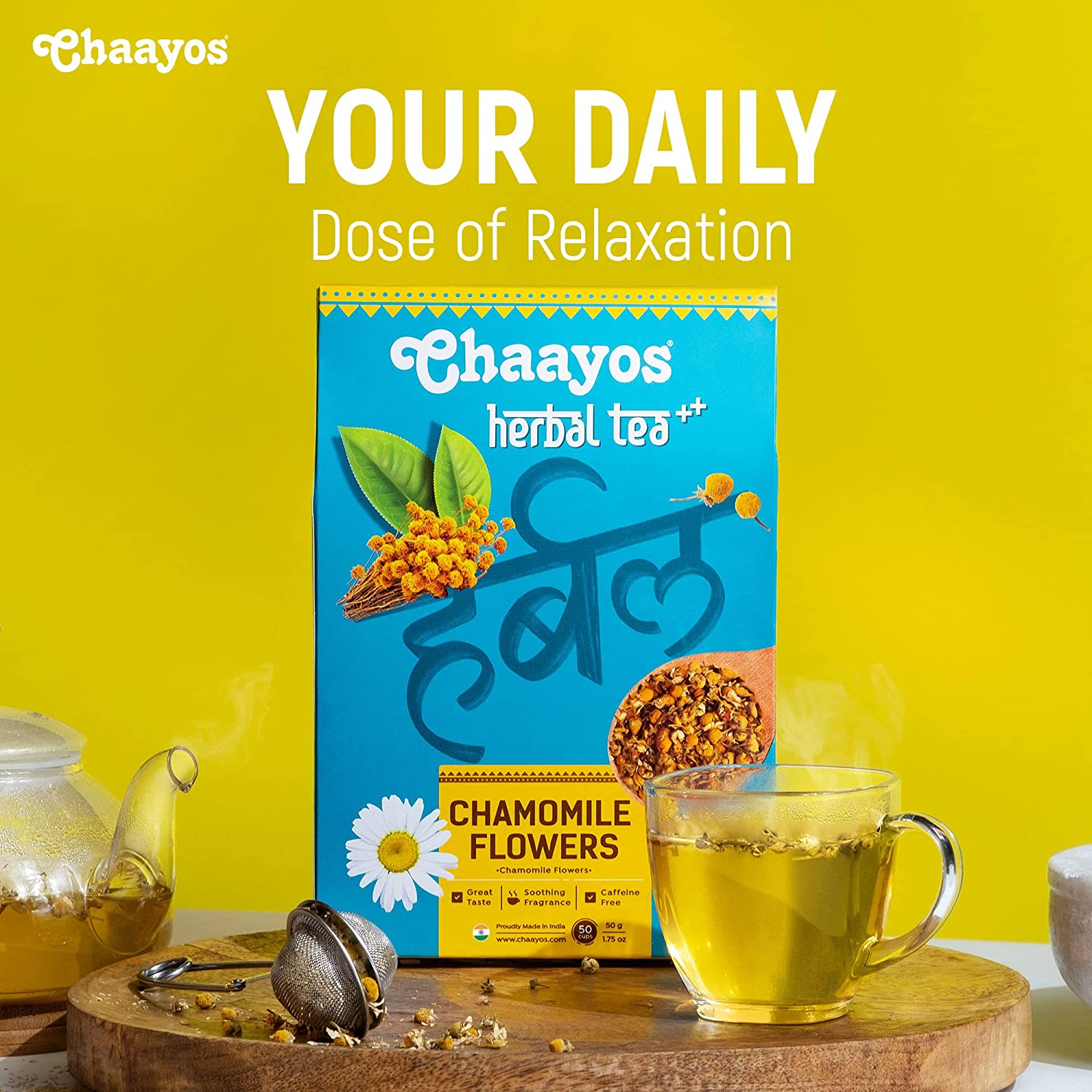 Chaayos Chamomile Herbal Tea - 50 GM | Herbal Tea | Chamomile Flower Tea | Natural Chamomile Flowers