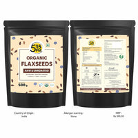 5:15PM 100% Certified Organic Flaxseeds - Raw & Unroasted Flax Seeds for Eating - 500g