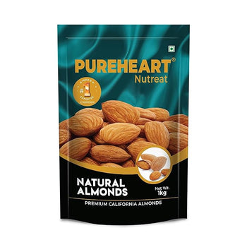 Pureheart Nutreat Natural Almonds (80 gm) Premium California Almond Nuts/Dry Fruit, Crunchy & Delicious Dried Badam, Resealable Pouch