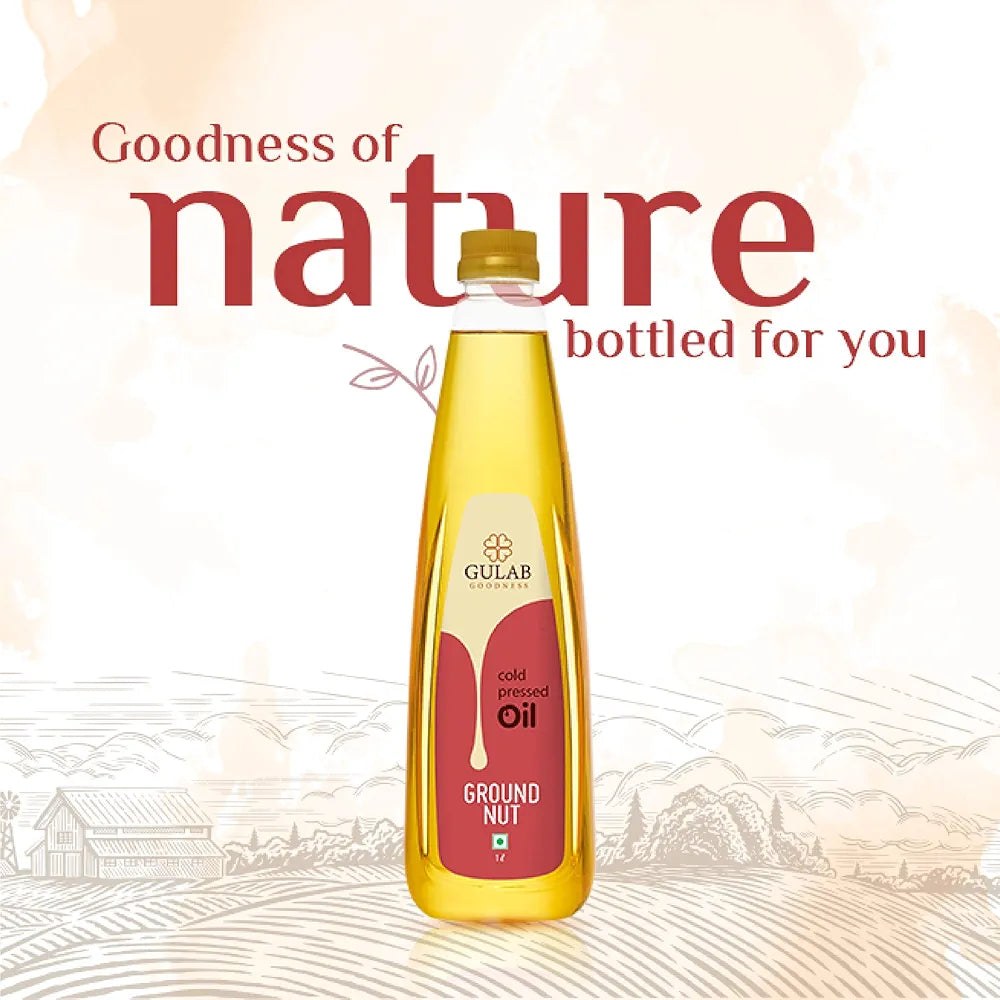 Gulab Cold Pressed Groundnut Oil - 1 Litre  | Peanut Oil | Sing Tel | Kolhu/Kachhi Ghani/Chekku/Wood Pressed | Natural Oil | Chemical Free