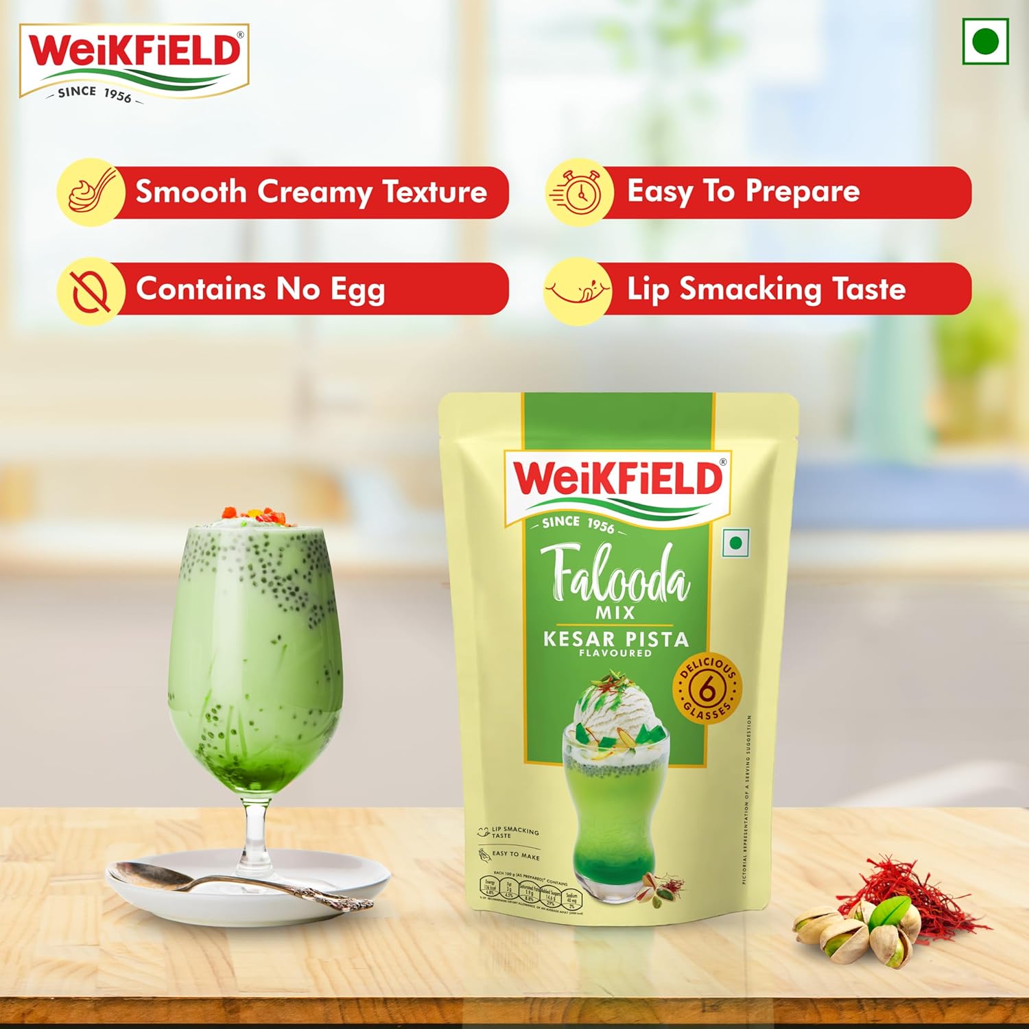 Weikfield Falooda Mix Pouch Kesar Pista Flavoured - 200 gms - Veeha Foods