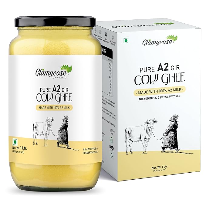 Glamycose Pure Cow Ghee - Premium A2 Gir Cow Cultured Ghee - 1 L (Pack of 2)