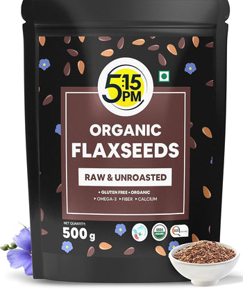 5:15PM 100% Certified Organic Flaxseeds - Raw & Unroasted Flax Seeds for Eating - 500g