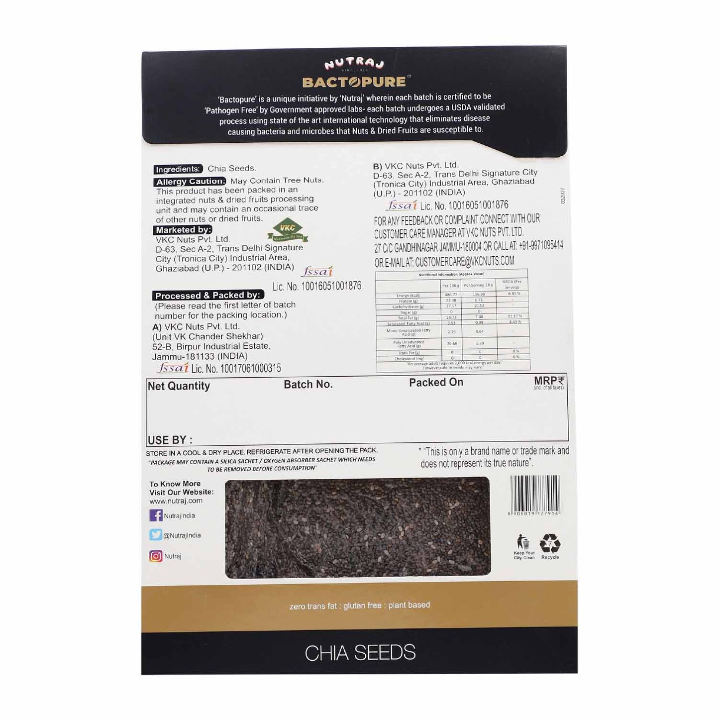 Nutraj Bactopure Chia Seeds 200gm