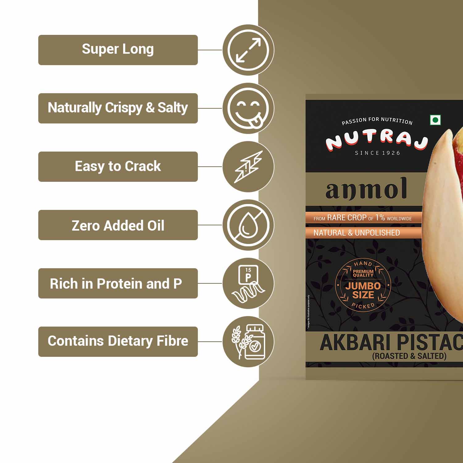 Nutraj Anmol Roasted & Salted Jumbo Size Pistachio 500gm