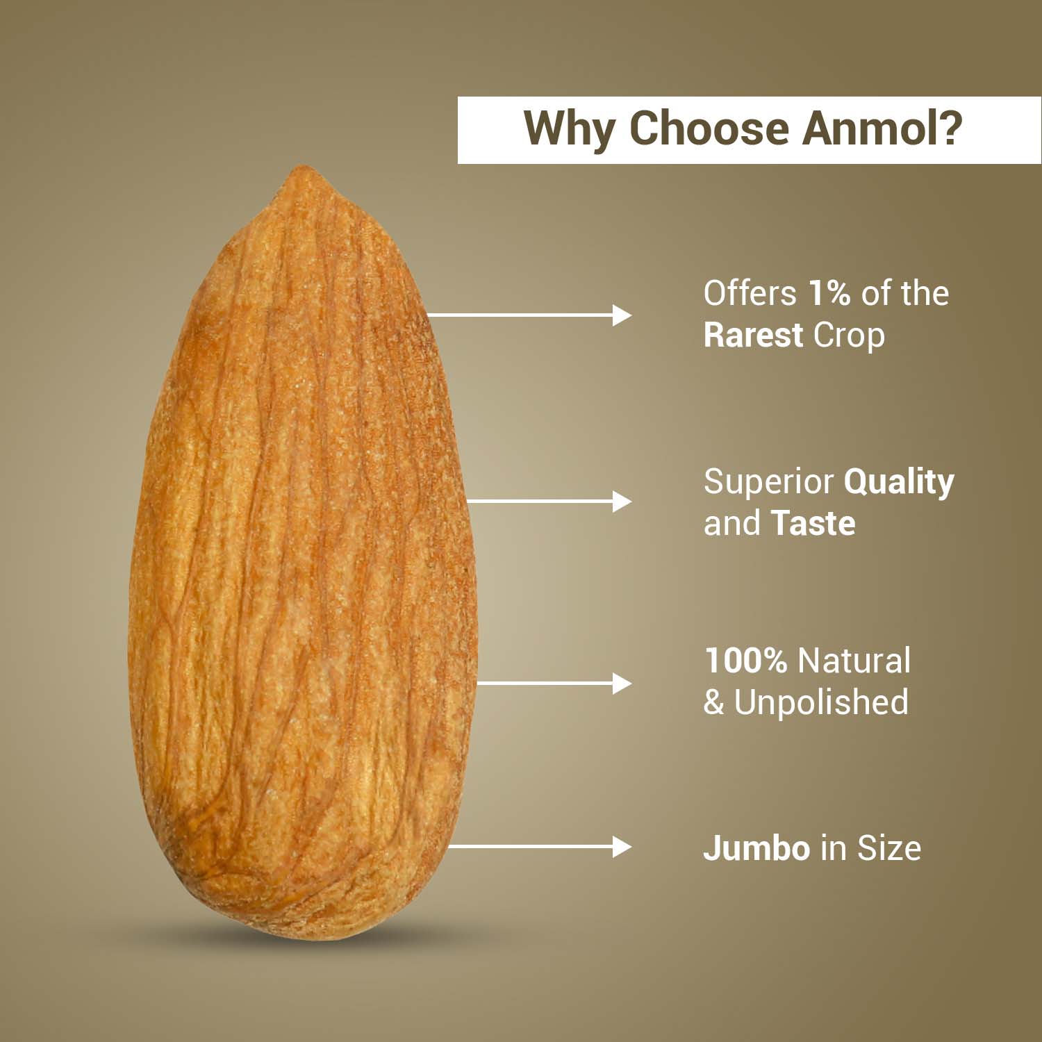 Nutraj Anmol Jumbo Size Sonora Almonds 500gm