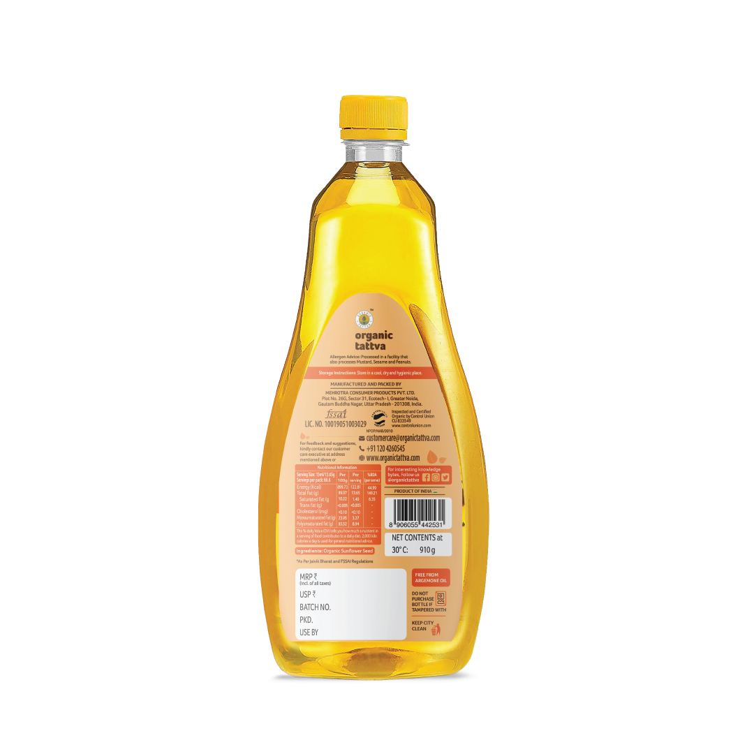 Organic  Cold Pressed Sunflower Oil