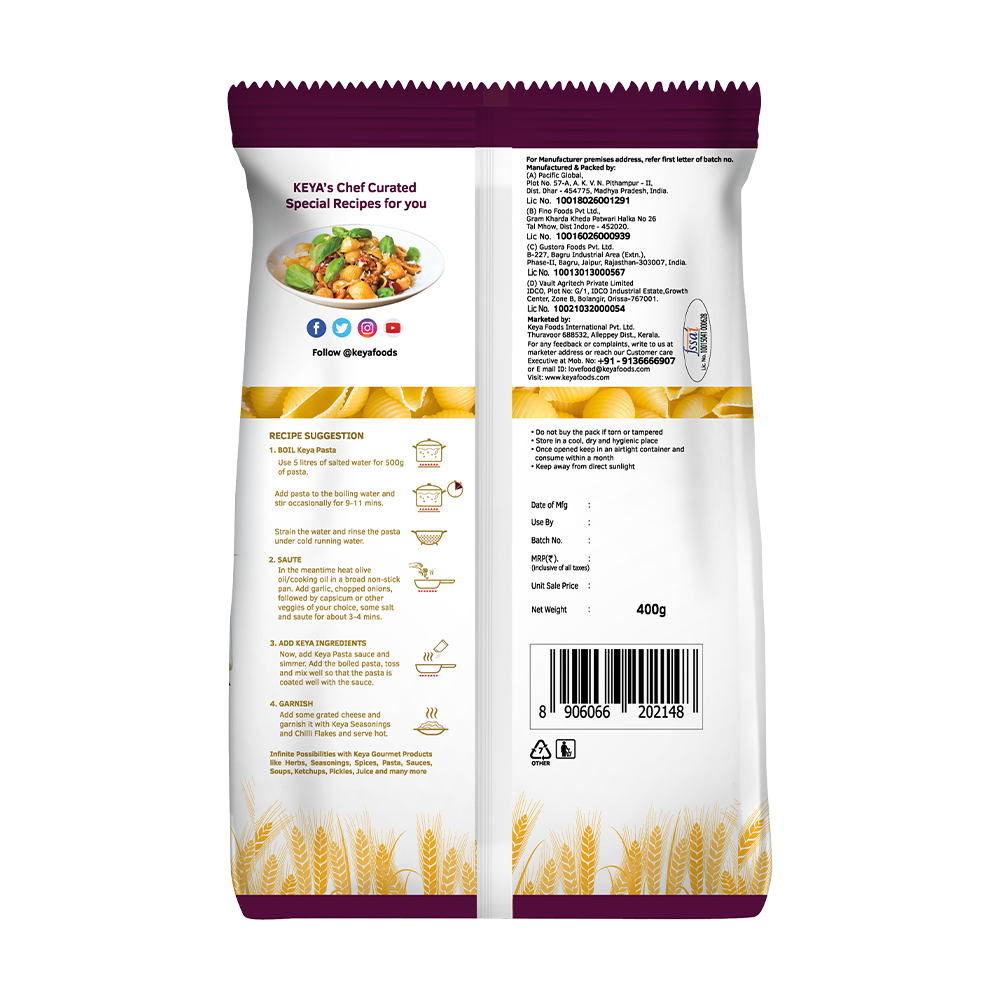 Keya 100% Durum Wheat Shell Pasta, 400g