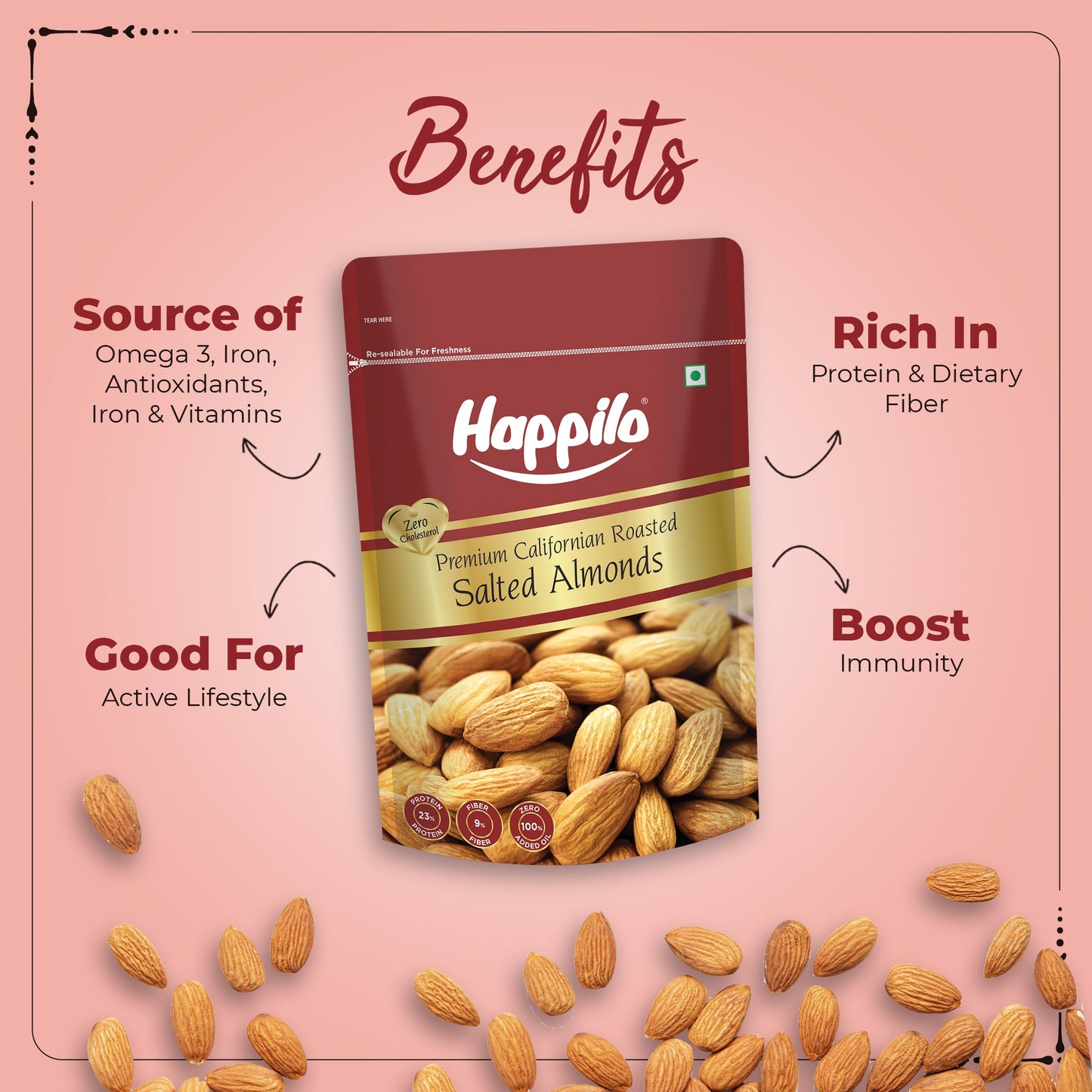 Happilo Roasted & Lightly Salted Premium Californian Almonds