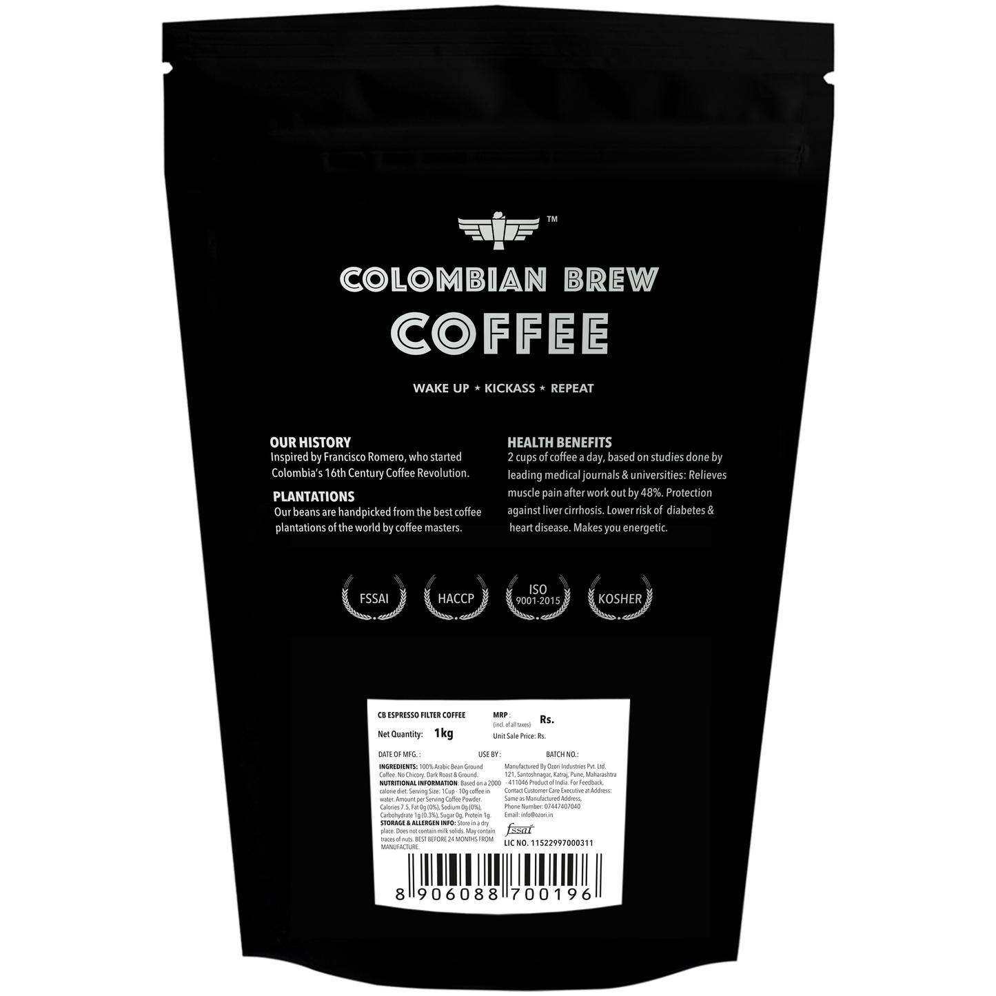 Colombian Brew Arabica Espresso Filter Coffee Powder, Roast & Ground Strong, 1kg