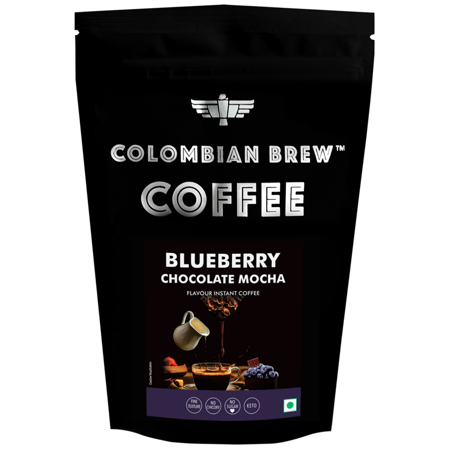 Colombian Brew Blueberry Chocolate Mocha, No Sugar Vegan, 1kg Hotel Pack