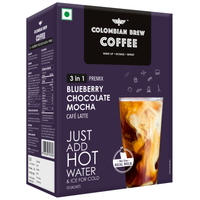 Colombian Brew Blueberry Chocolate Mocha Café Latte, Instant Coffee Powder Premix (3 in 1), 10 Sachets Box 200g