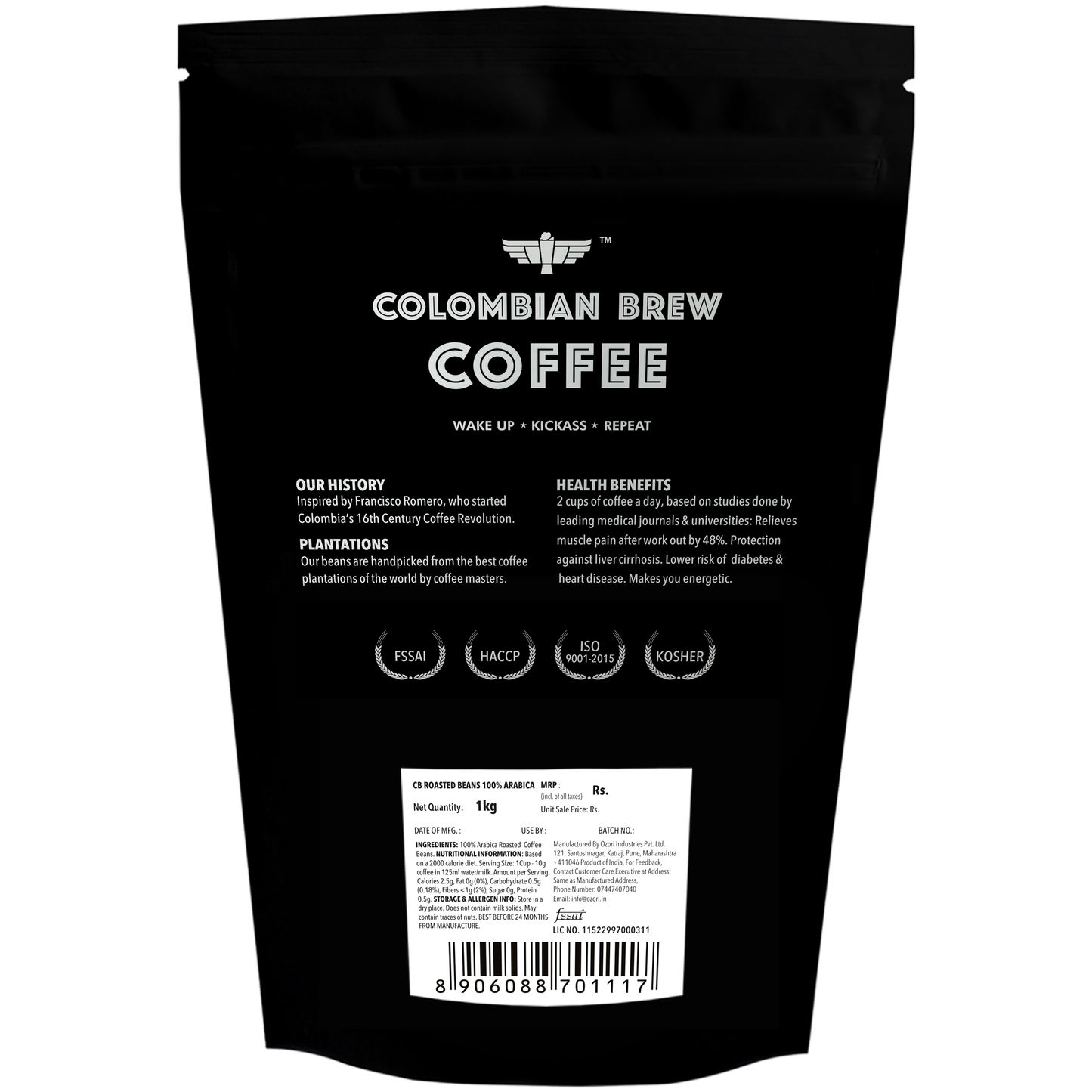 Colombian Brew 100% Arabica Roasted Coffee Beans 1kg