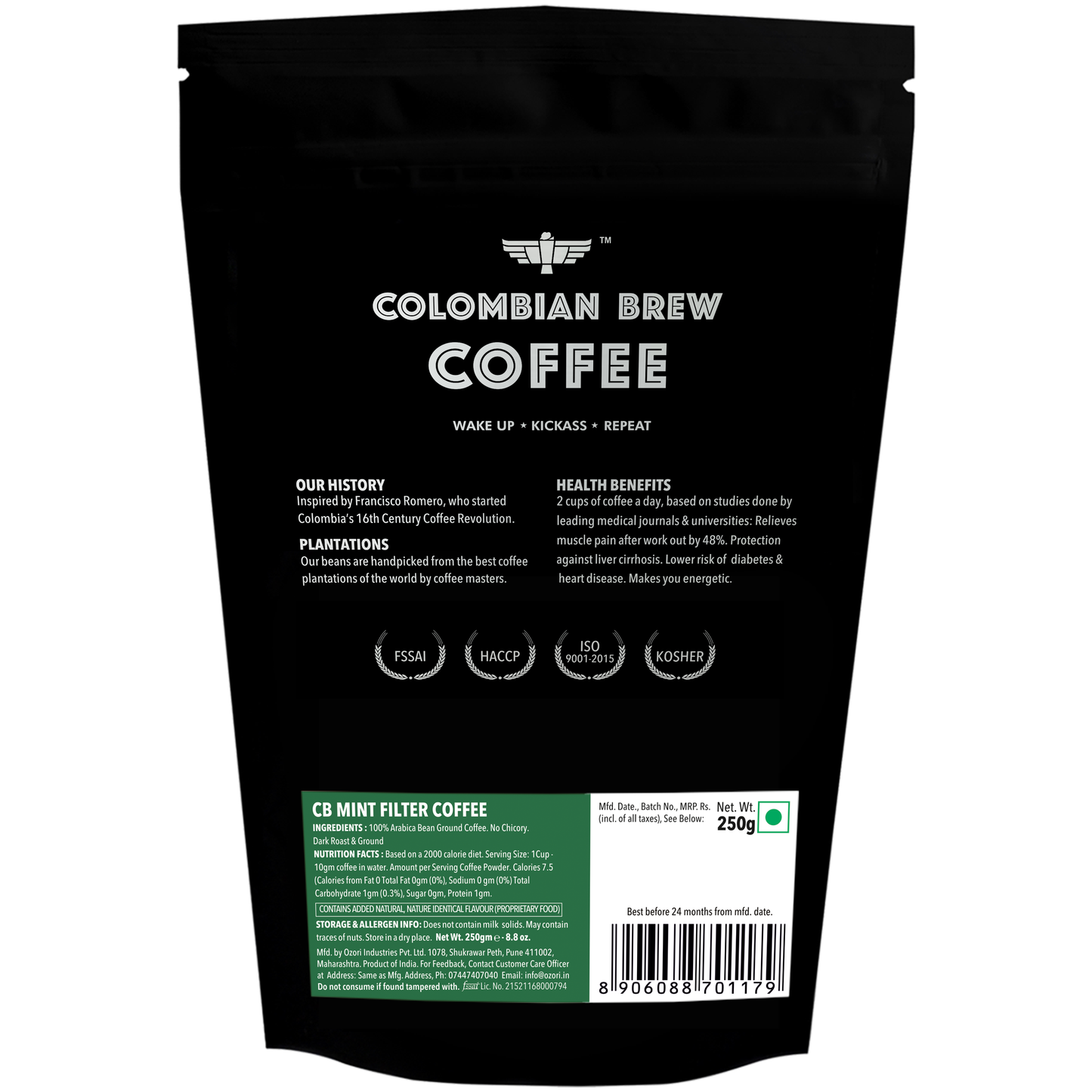 Colombian Brew Mint Filter Coffee Powder, Arabica Roast & Ground, 250g (Make Espresso, French Press, Cold Brew, Hot Brew)