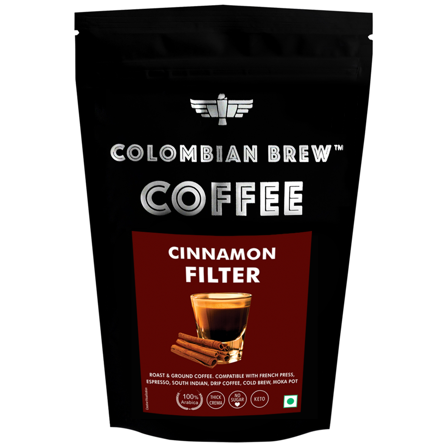 Colombian Brew Cinnamon Filter Coffee Powder, Arabica Roast & Ground (Make Espresso, French Press, Cold Brew, Hot Brew), 250g