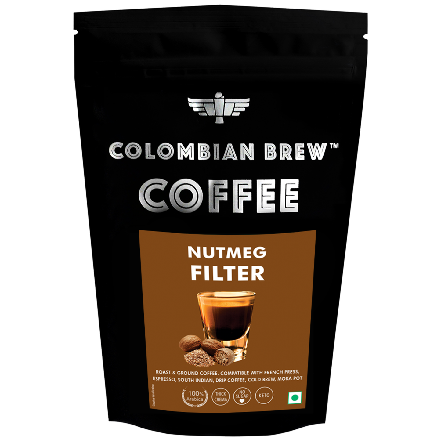 Colombian Brew Nutmeg Filter Coffee Powder, Arabica Roast & Ground, 250g (Make Espresso, French Press, Cold Brew, Hot Brew)