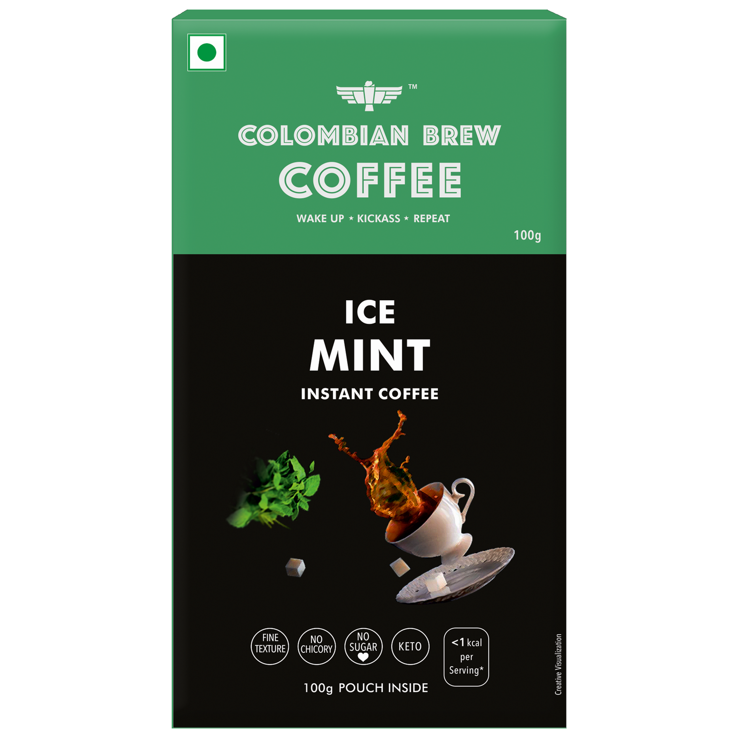 Colombian Brew Ice Mint Instant Coffee Powder, No Sugar Vegan, 100g