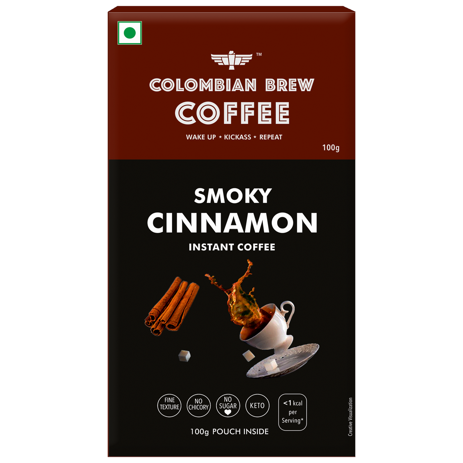 Colombian Brew Smoky Cinnamon Instant Coffee Powder, No Sugar Vegan, 100g