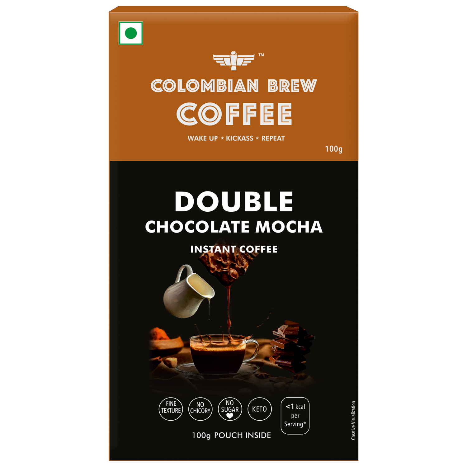 Colombian Brew Double Chocolate Mocha Instant Coffee Powder, No Sugar Vegan, 100g