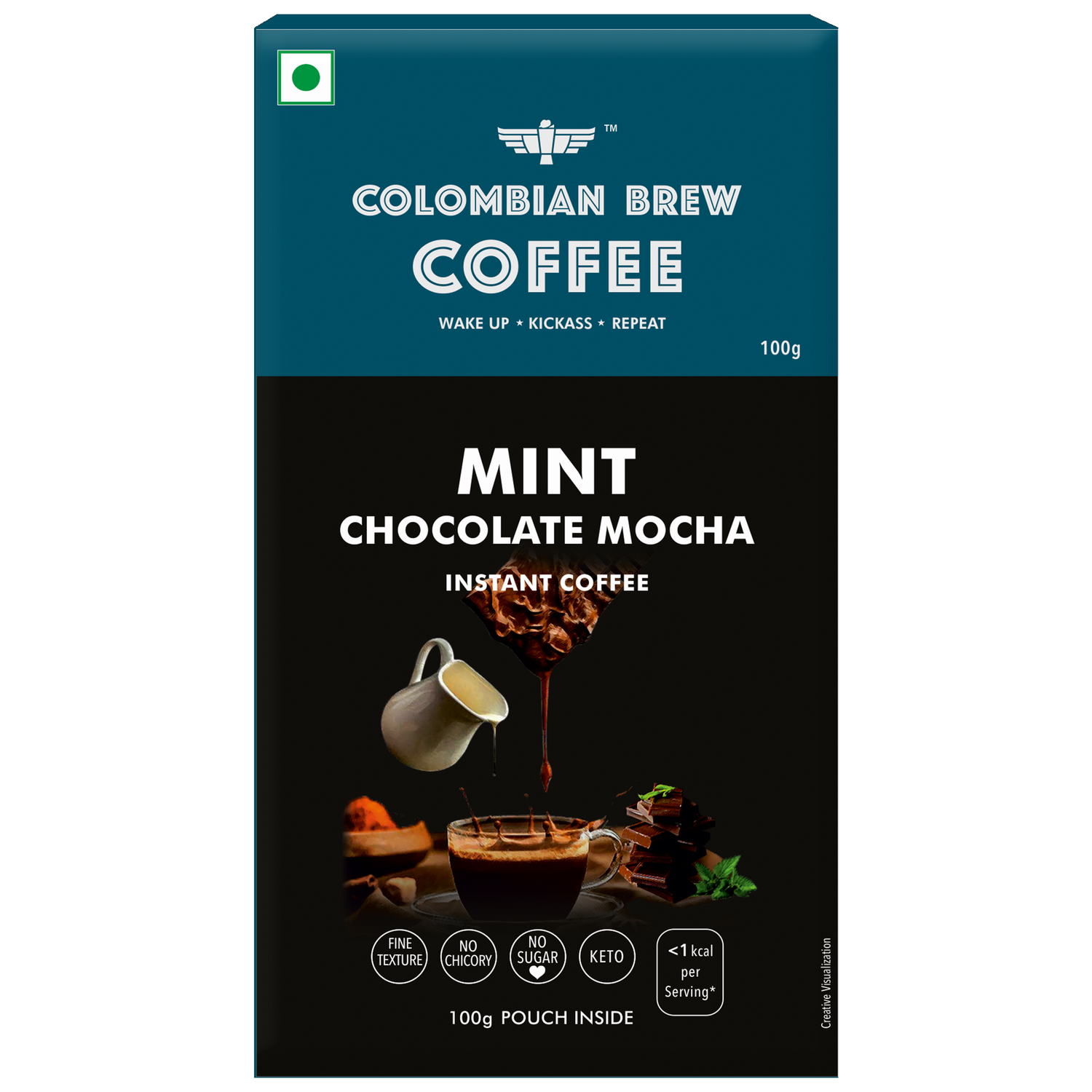 Colombian Brew Mint Chocolate Mocha Instant Coffee Powder, No Sugar Vegan, 100g