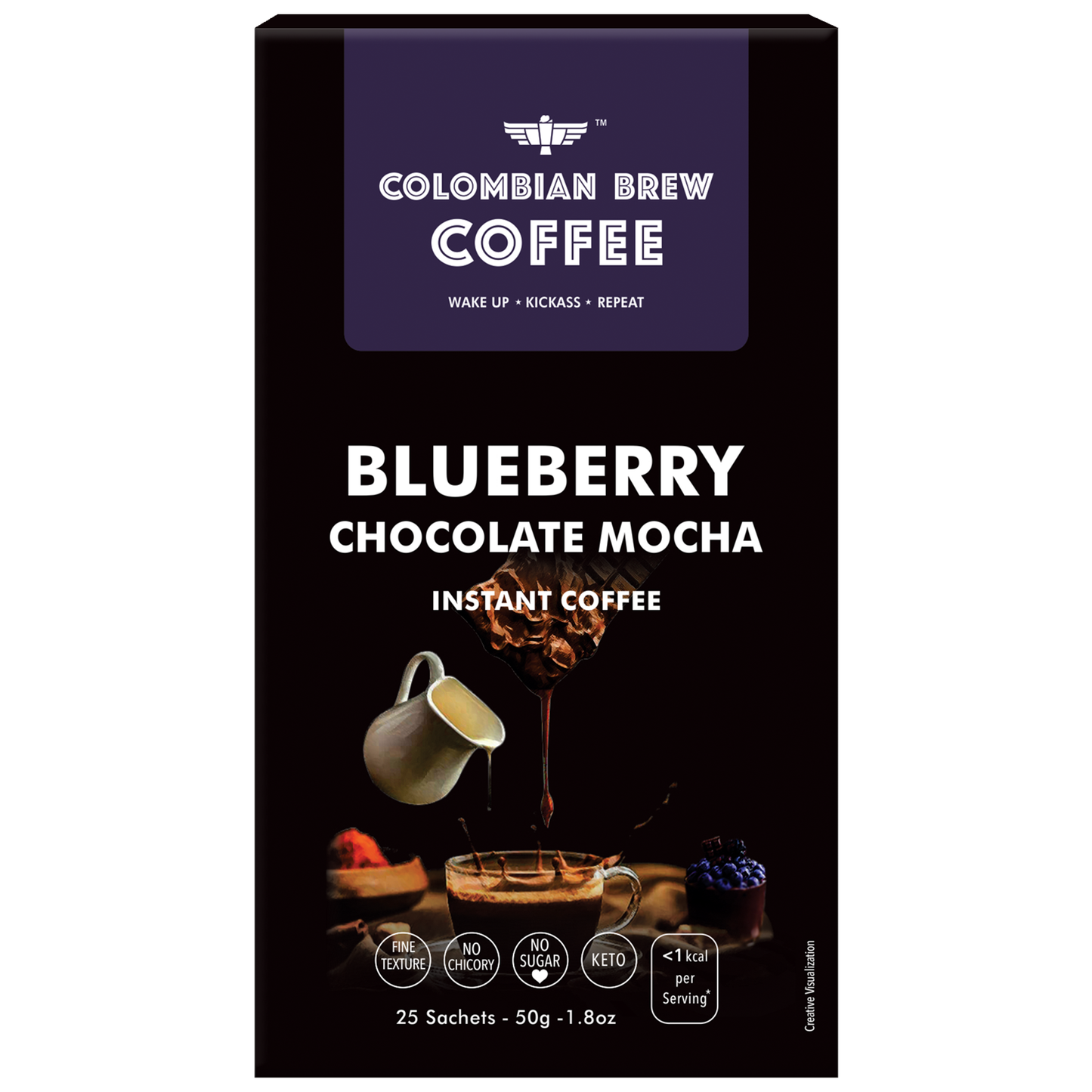 Colombian Brew Blueberry Chocolate Mocha Instant Coffee, No Sugar Vegan, 50g