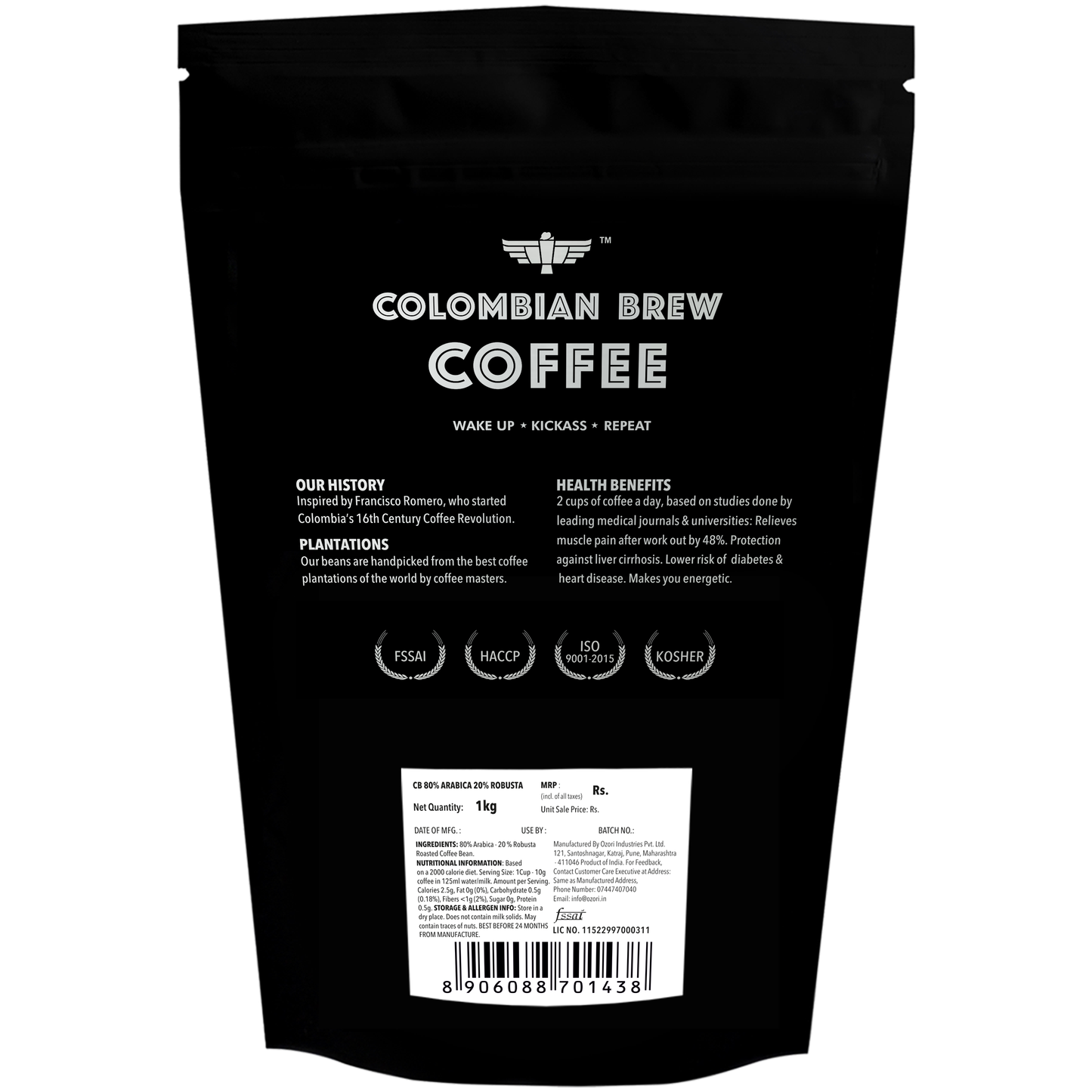 Colombian Brew 80-20 Arabica Robusta Roasted Coffee Beans 1kg