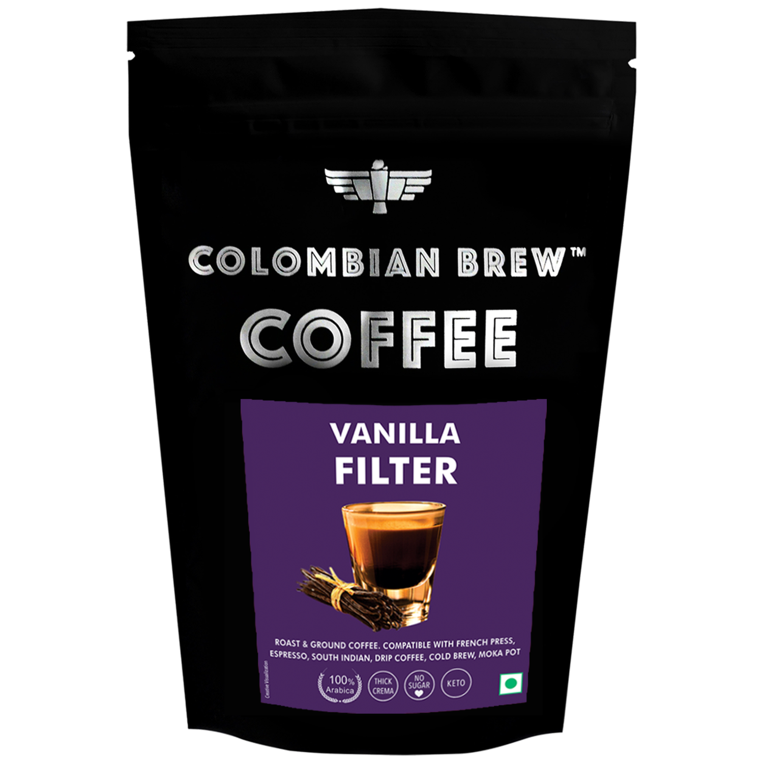 Colombian Brew Vanilla Filter Coffee Powder, Arabica Roast & Ground, 250g (Make Espresso, French Press, Cold Brew, Hot Brew)