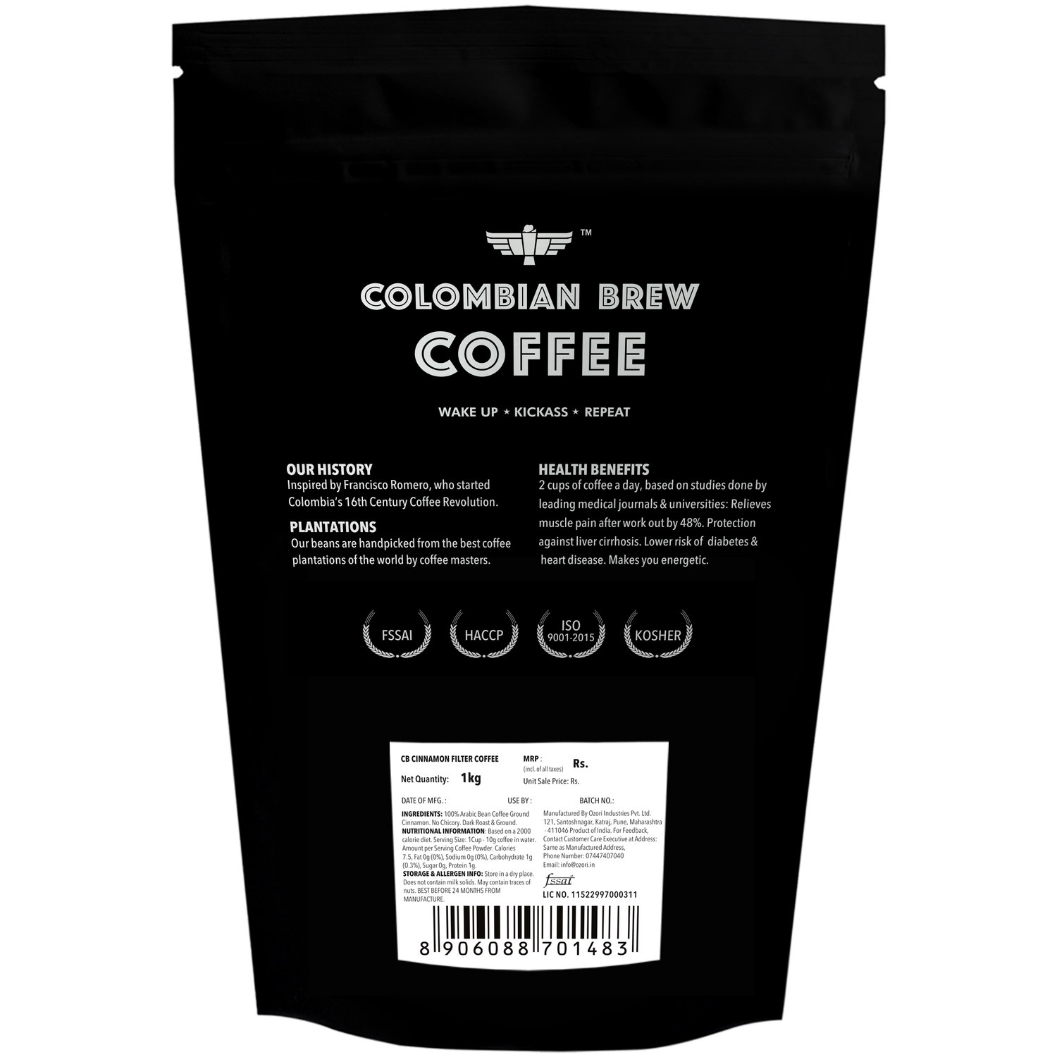 Colombian Brew Cinnamon Filter Coffee Powder, Arabica Roast & Ground, 1kg