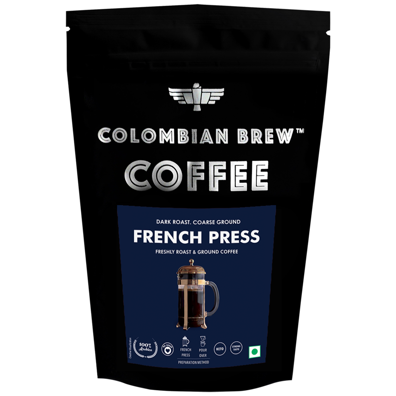 Colombian Brew Arabica French Press Coffee Powder, Dark Roast Strong, 250g (Make Hot or Cold Brew)