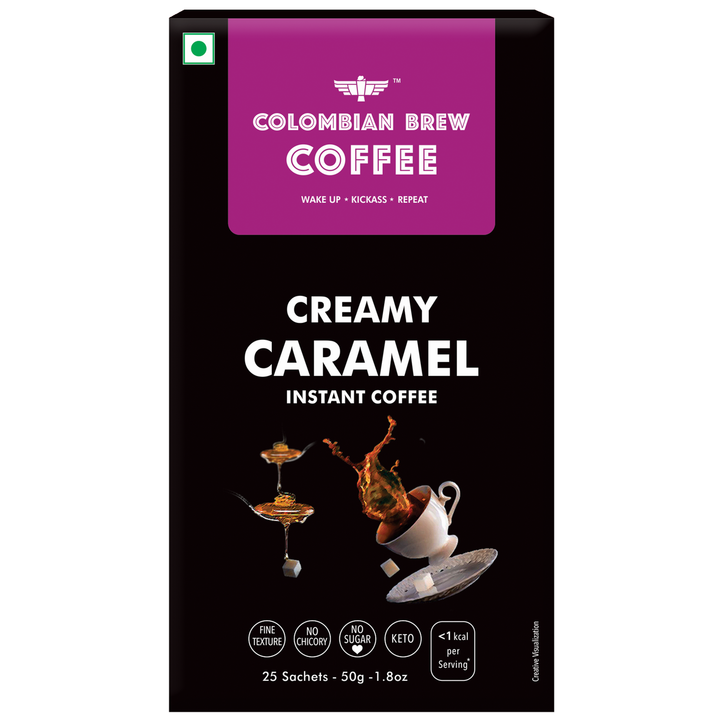 Colombian Brew Creamy Caramel Instant Coffee Powder, No Sugar Vegan, 50gm