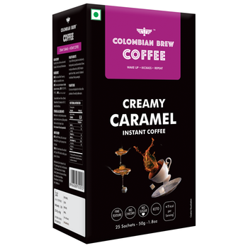 Colombian Brew Creamy Caramel Instant Coffee Powder, No Sugar Vegan, 50gm