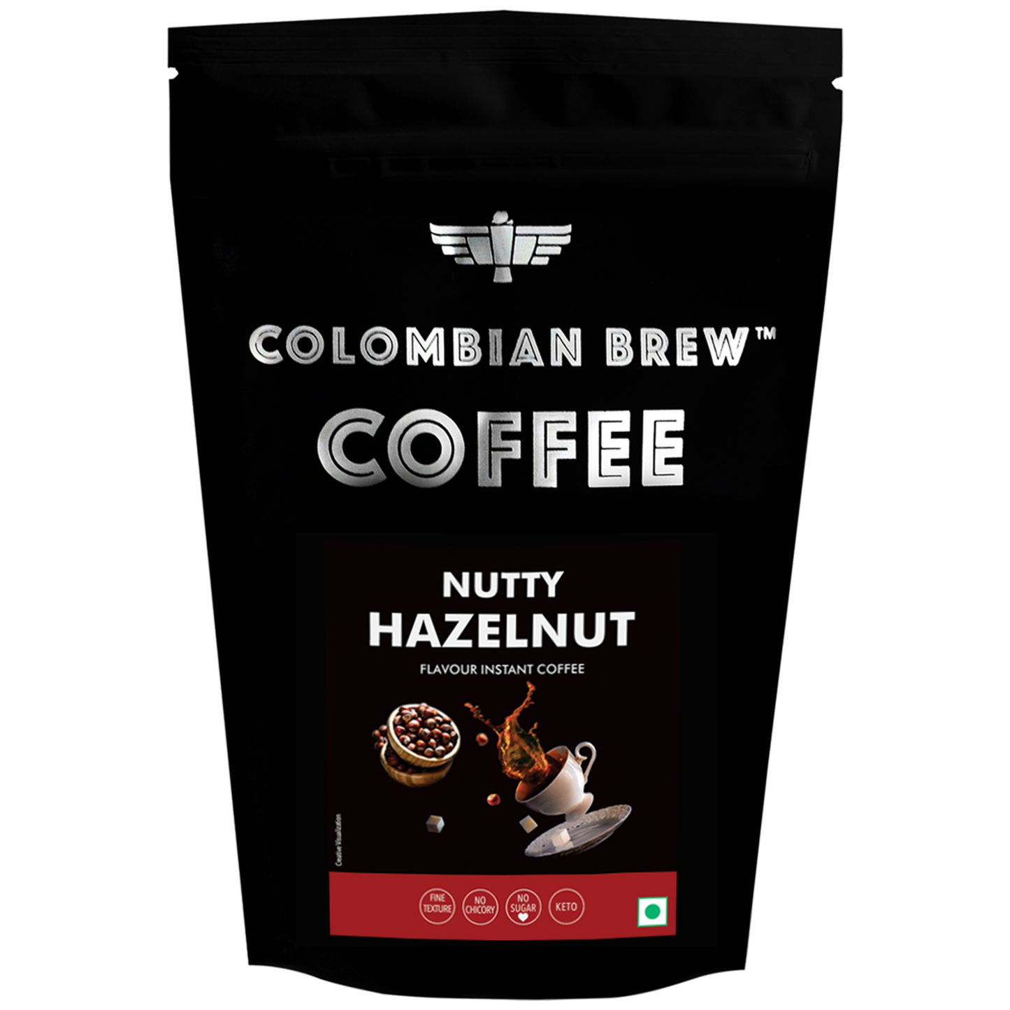 Colombian Brew Hazelnut Instant Coffee Powder, No Sugar Vegan, 1kg Hotel Pack