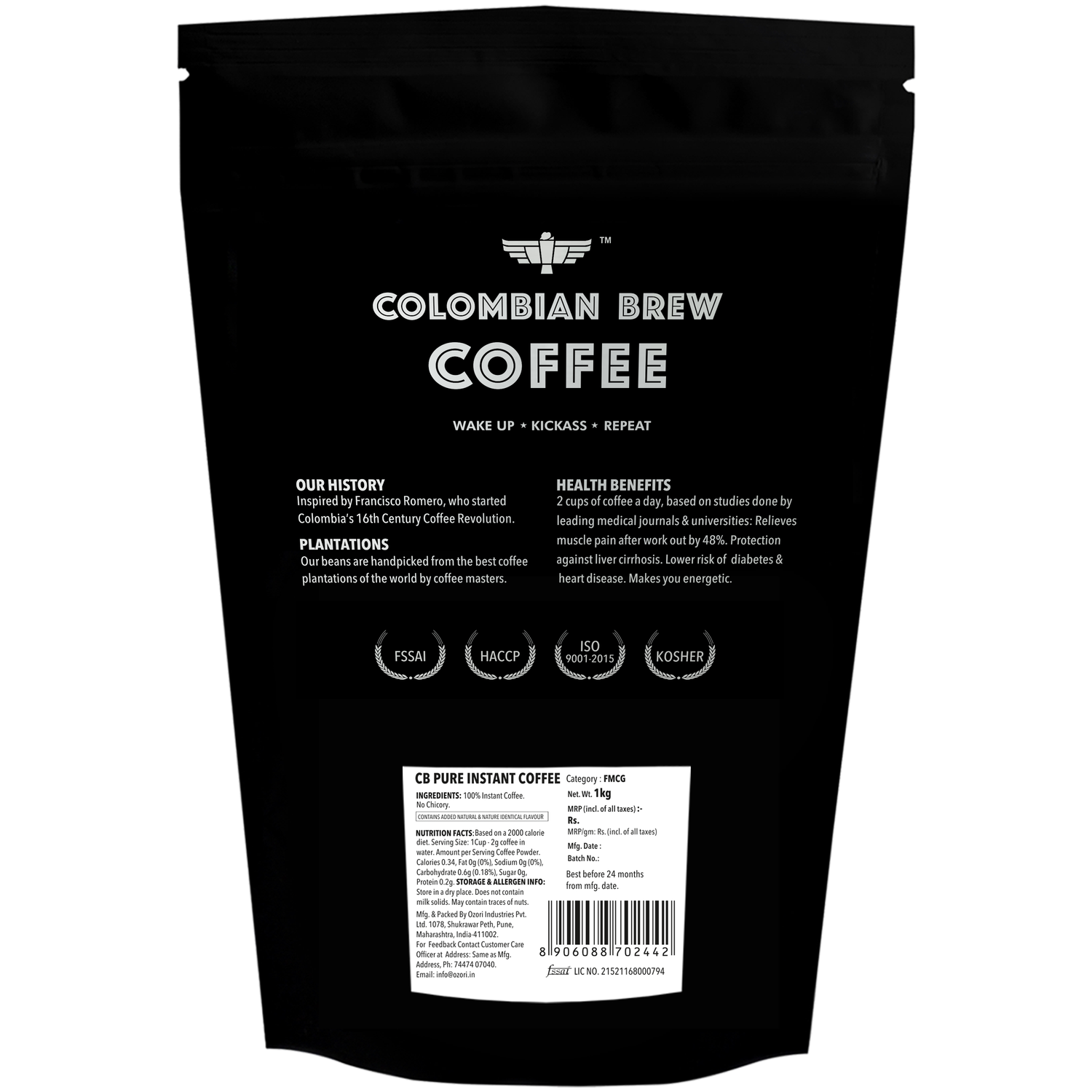 Colombian Brew Original Coffee Powder Pure, Strong, 1kg Hotel Pack