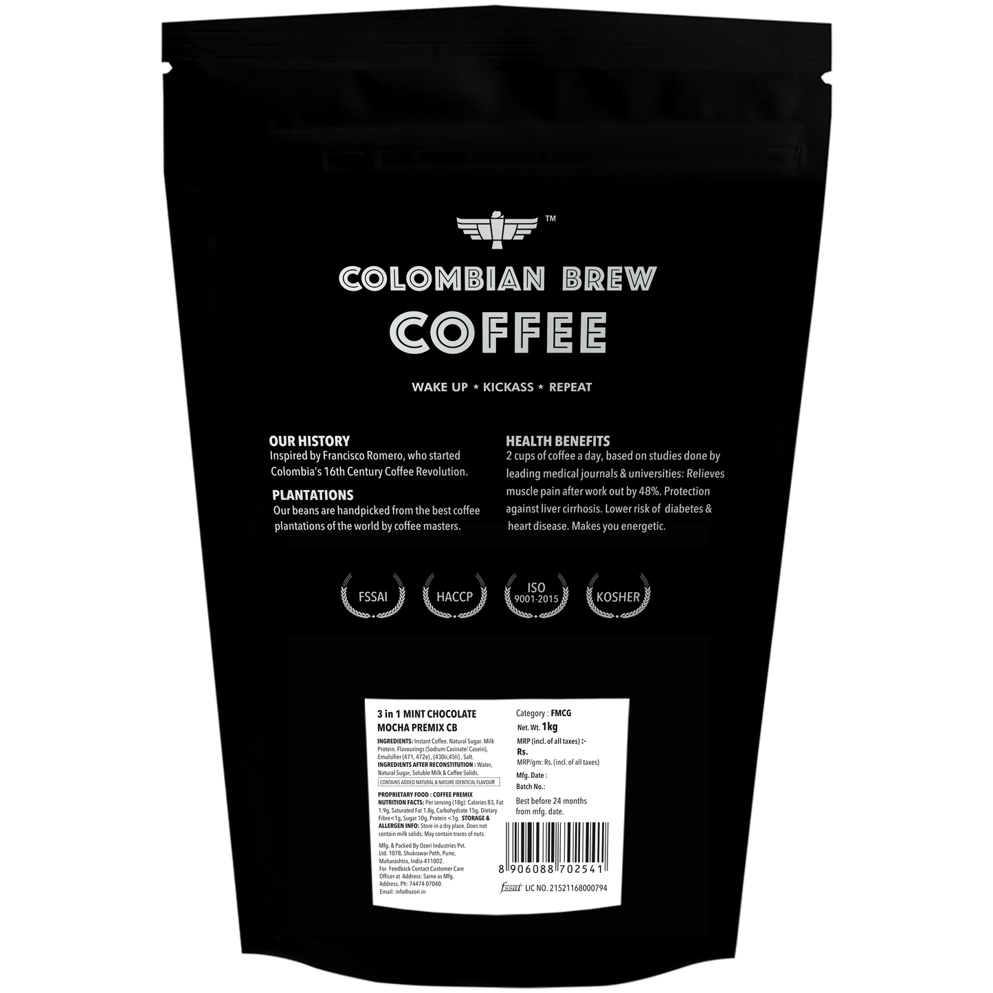 Colombian Brew Mint Chocolate Mocha Café Latte, Instant Coffee Powder Pre-mix (3 in 1) 1kg