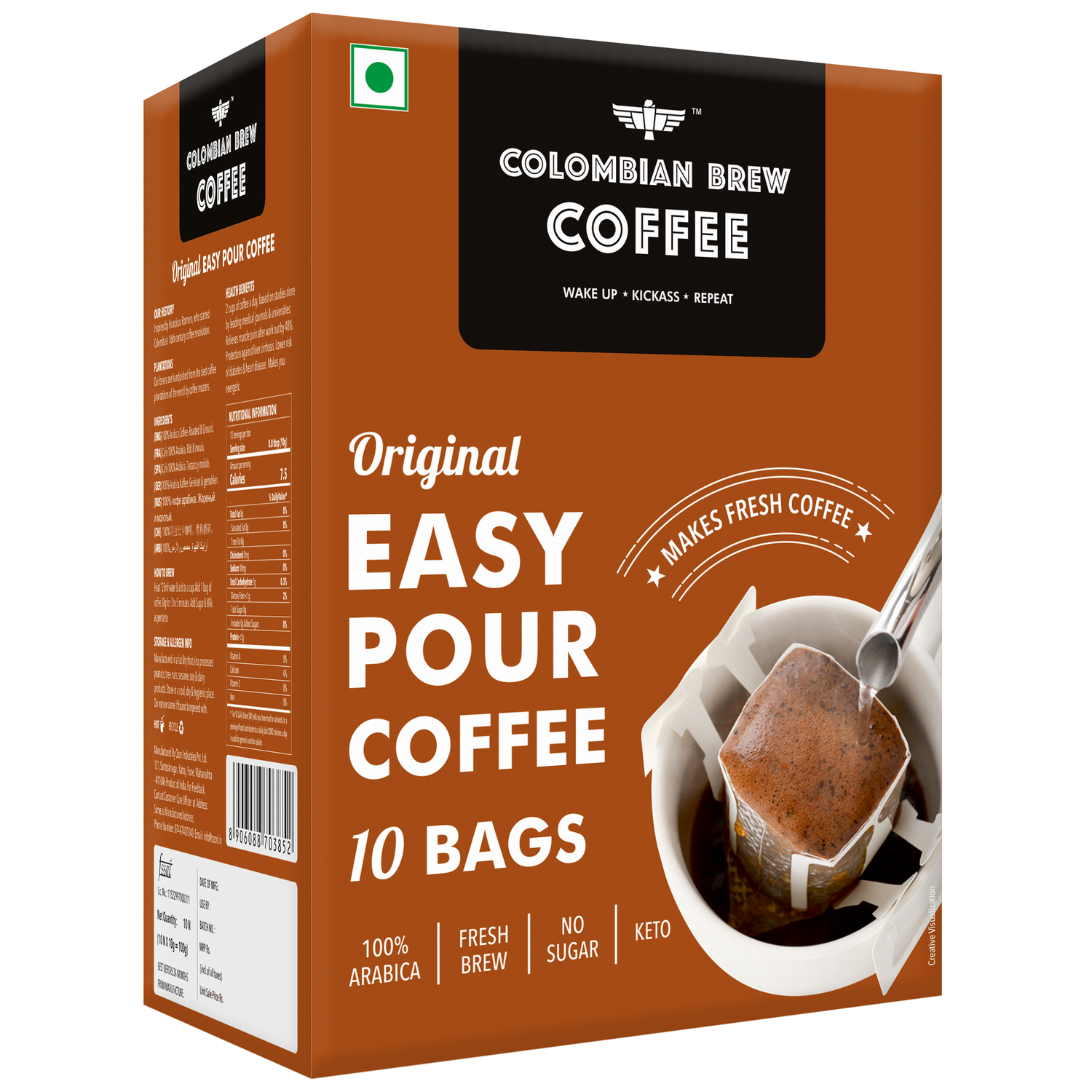 Colombian Brew Coffee Original Easy Pour 10 Bags, 100g