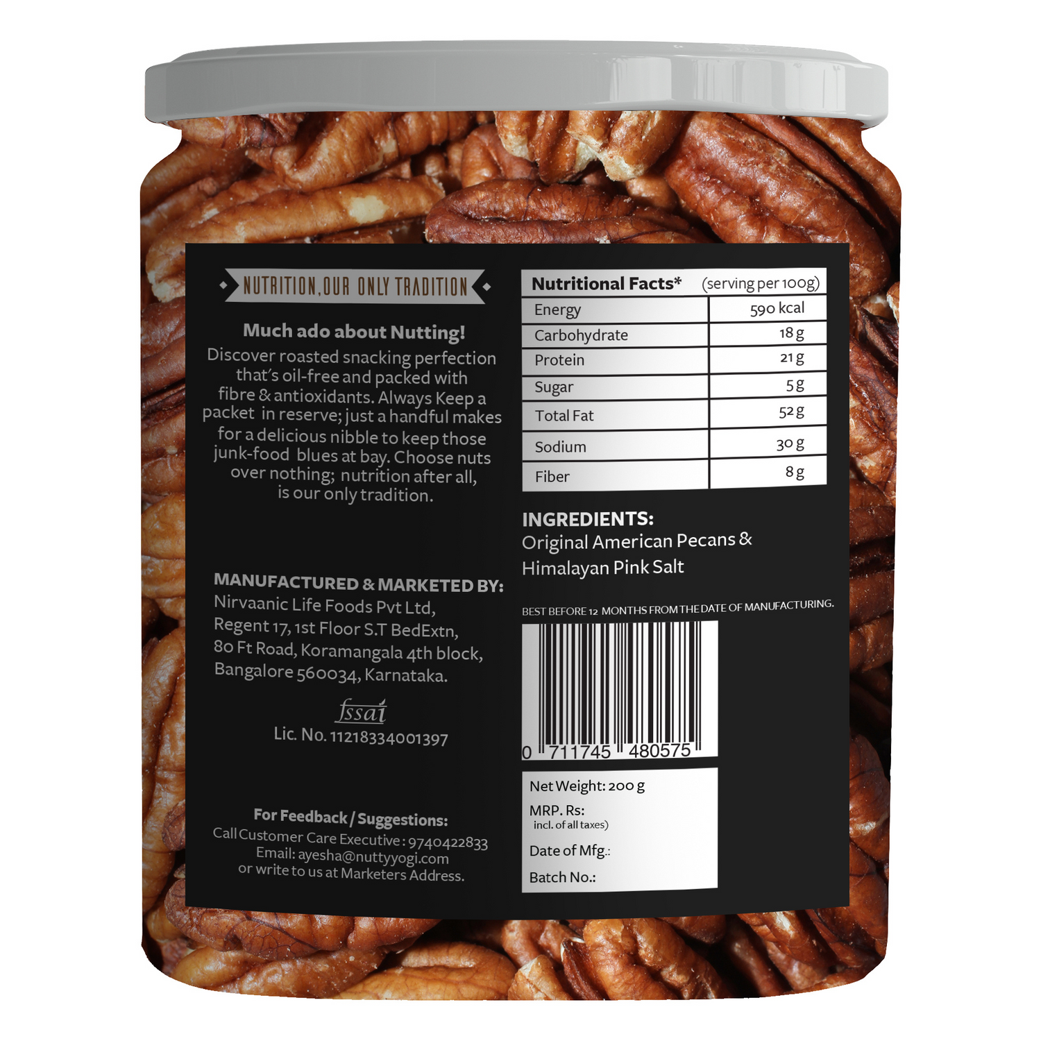 Nutty Yogi Roasted & Salted Pecans 200gm