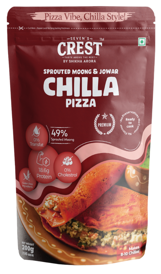 Seven's Crest Sprouted Moong & Jowar Chilla Pizza, High in Protein, Gluten Free Ingredients, Pack of 2, (200g each)