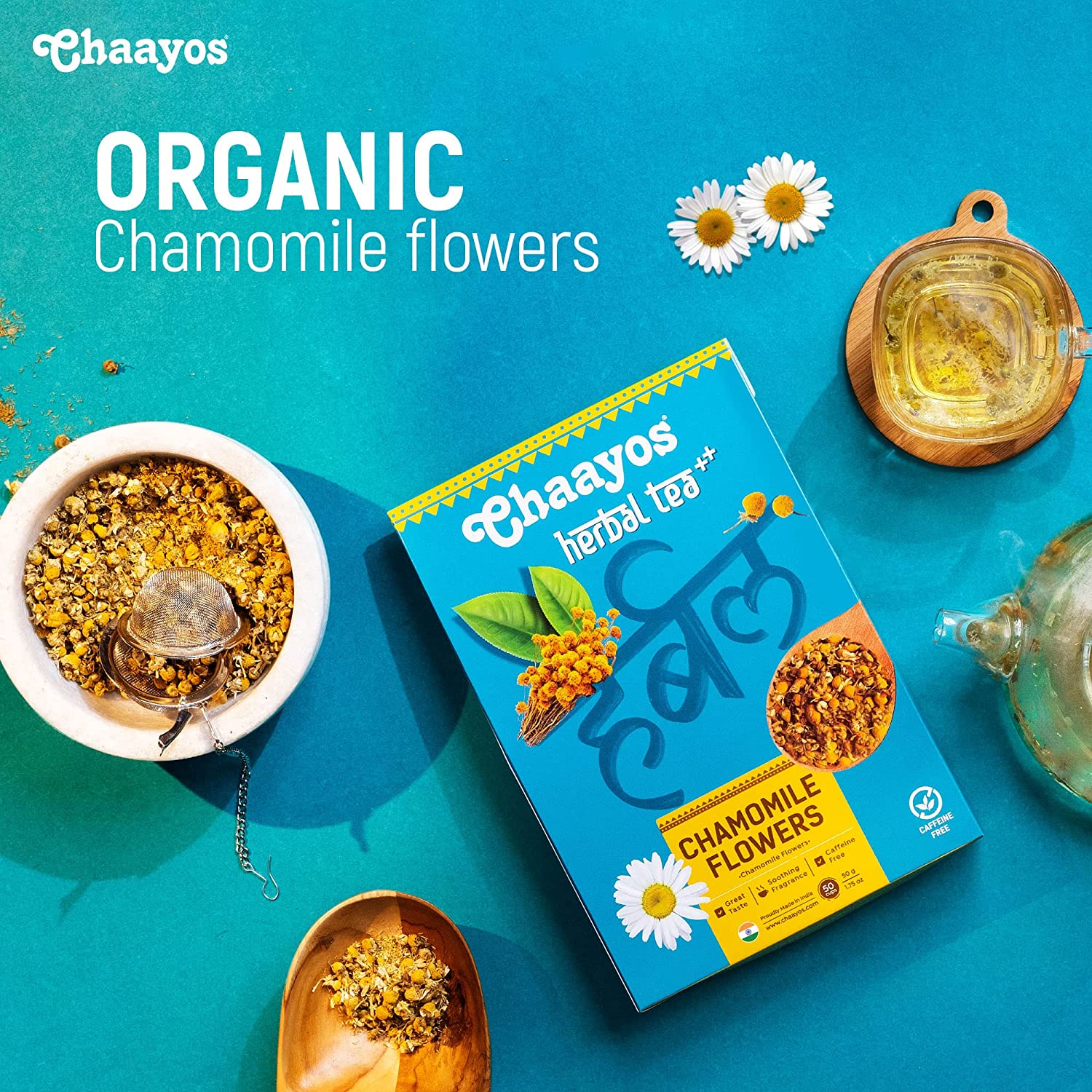 Chaayos Chamomile Herbal Tea - 50 GM | Herbal Tea | Chamomile Flower Tea | Natural Chamomile Flowers