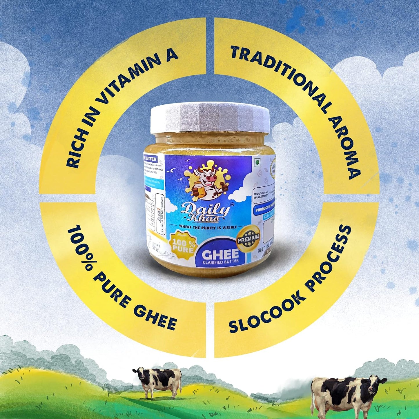 Daily Khao Pure Cow Ghee - 250 gms (Pack of 2)