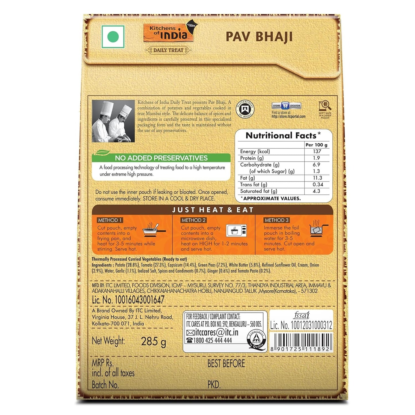 Kitchens of India Pav Bhaji - 285 gms