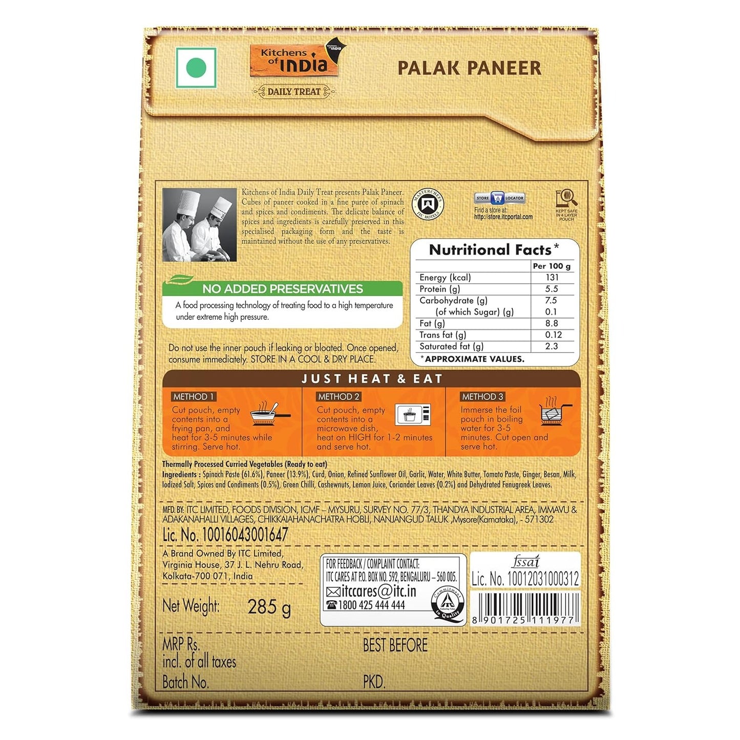 Kitchens of India Palak Paneer - 285 gms