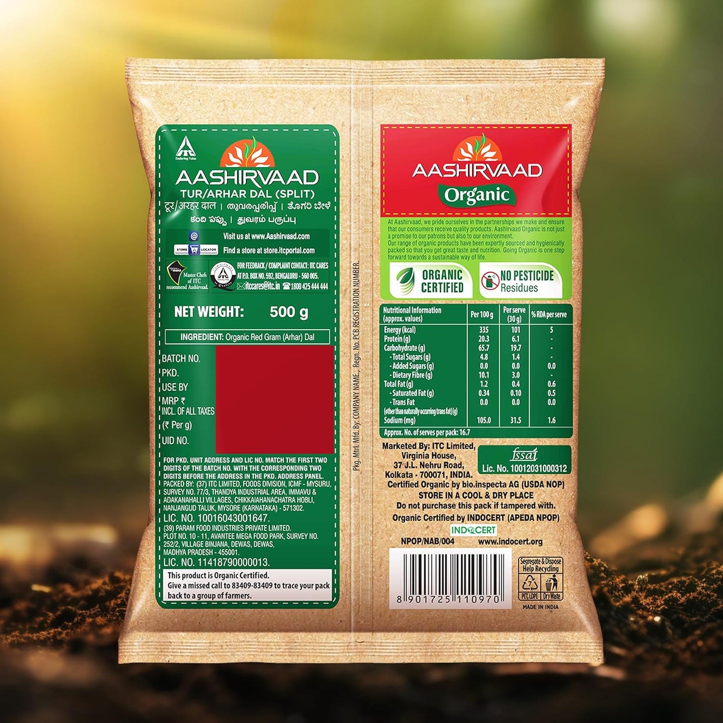 Aashirvaad Organic Arhar Dal - 500 gms