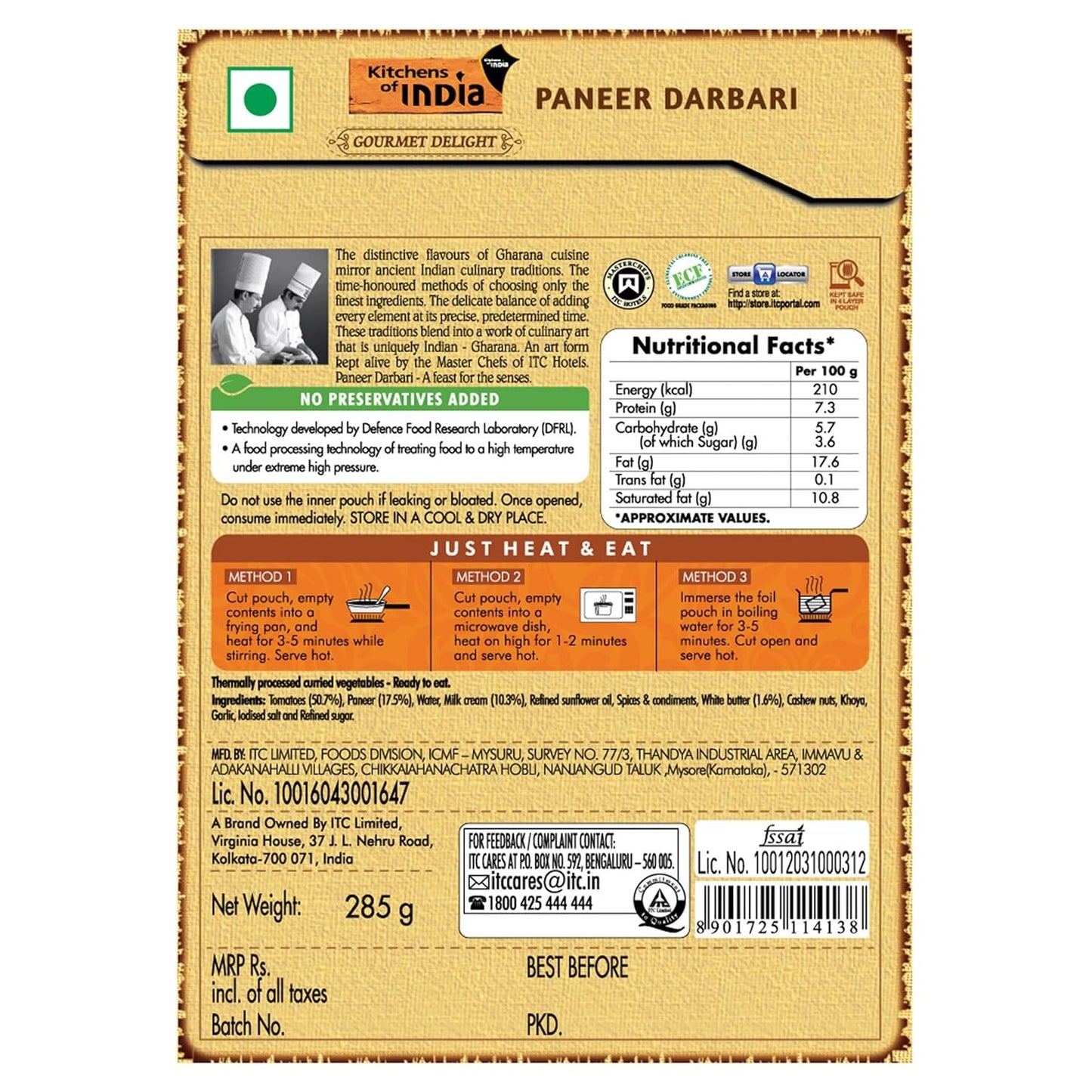 Kitchens of India Paneer Darbari - 285 gms