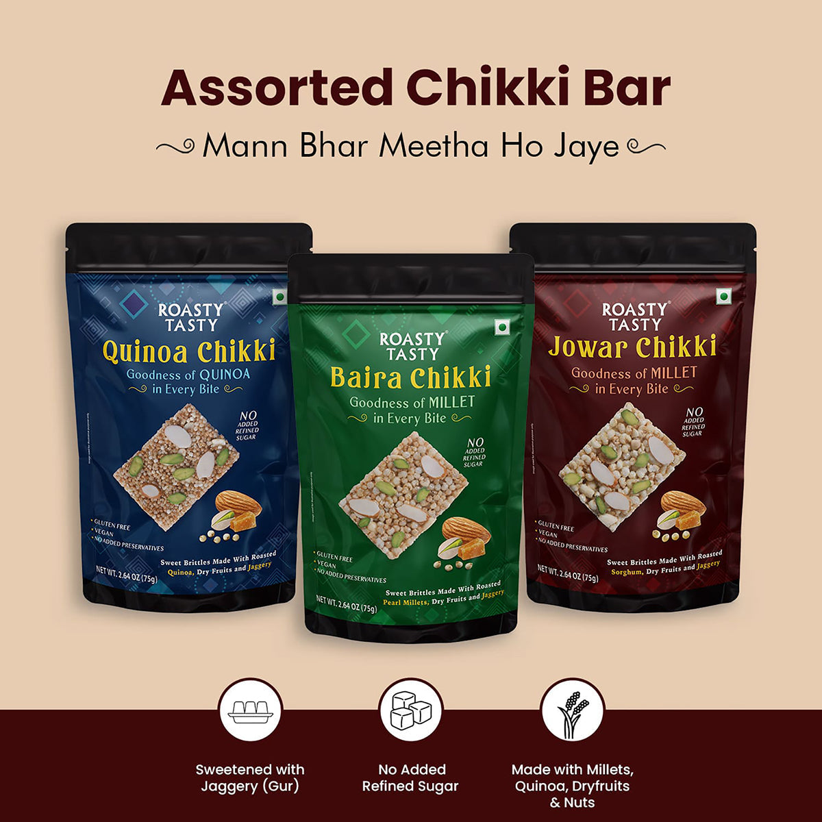 Assorted Combo Millet & Quinoa Bites | Bajra, Jowar, Quinoa Bars | Millet Chikki | Pack of 3