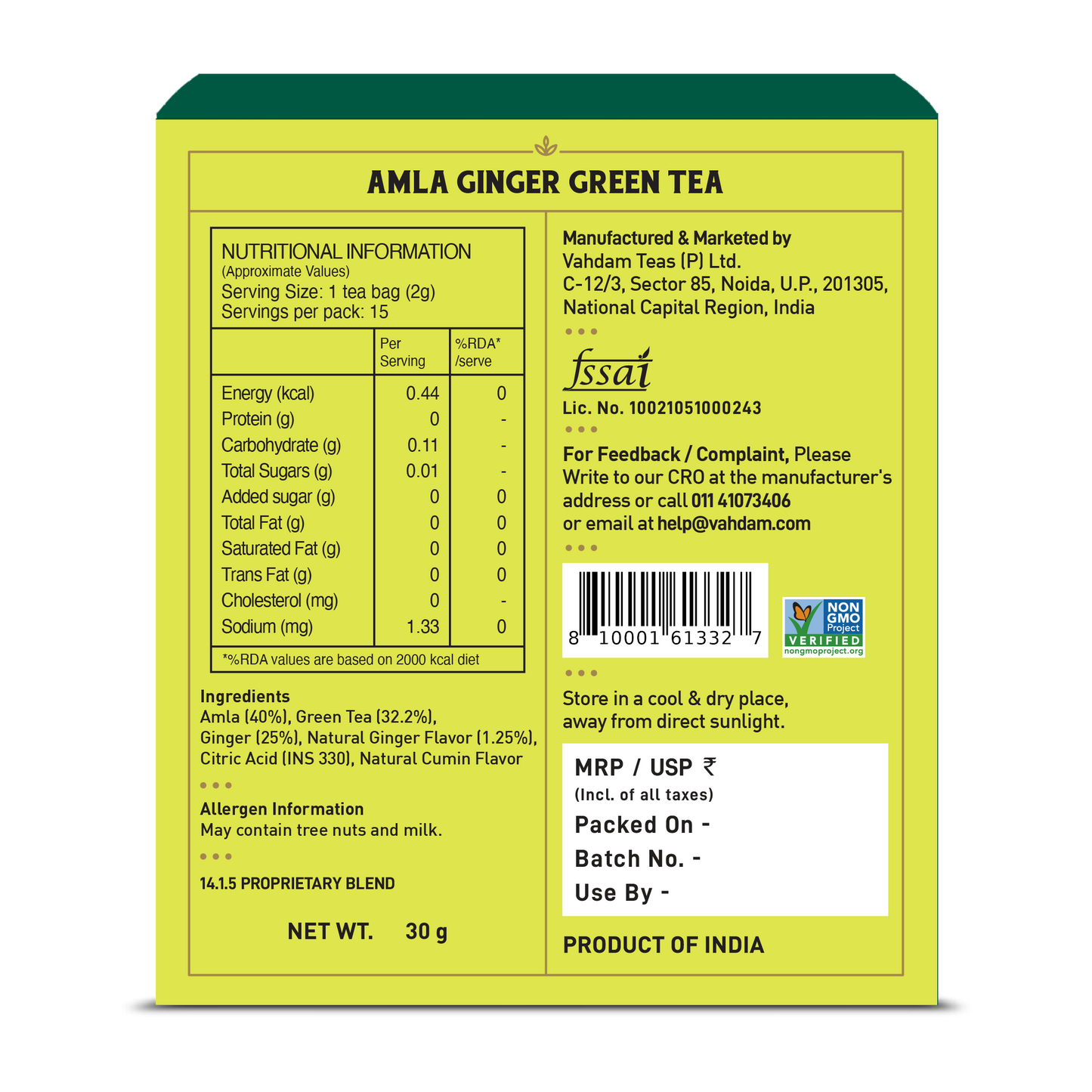 Amla Ginger Green Tea -  15 Count