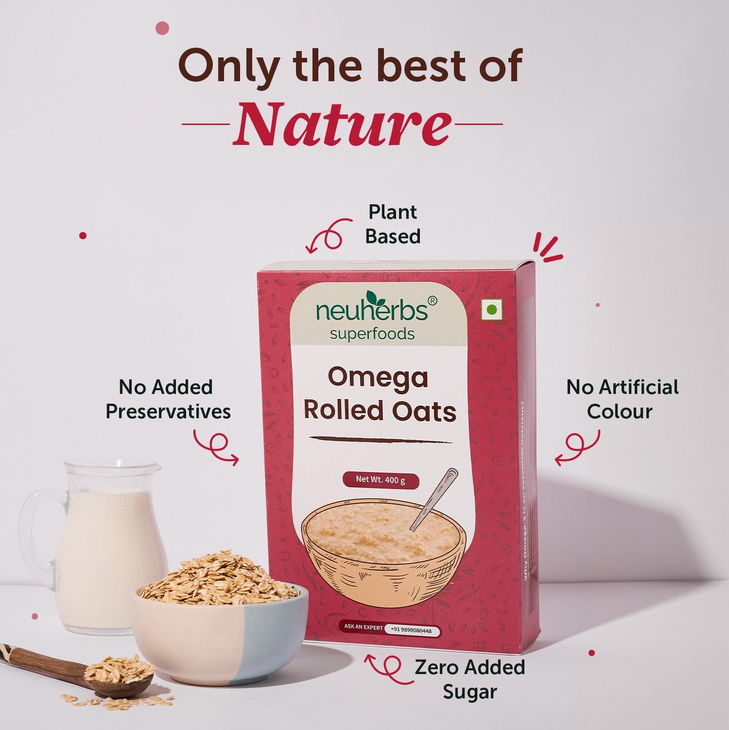 Natural Omega Rolled Oats for Weight Management With Gluten Free for Men and Women